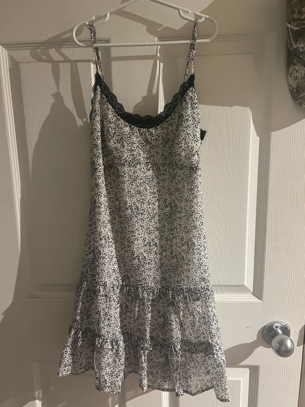 Urban outfitters Black & White Floral Slip Dress with Lace Trim